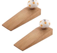 2 Pieces Mustard Dotted Ceramic Floral Door Stopper